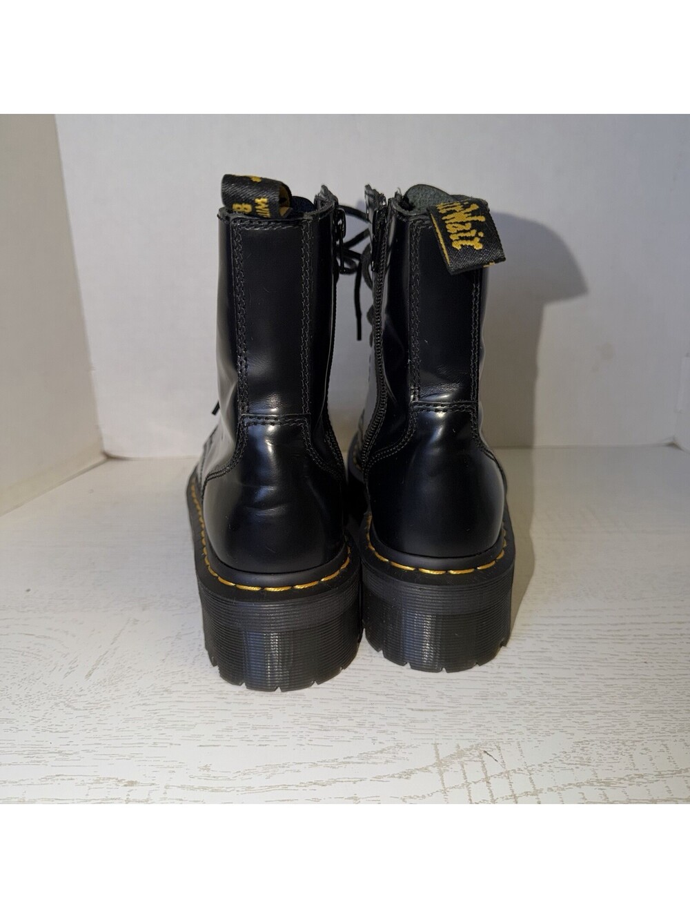 Dr. Martens Jadon Black Leather Platform Combat Boots Men’s 7 / Women’s 6 - Picture 2 of 7